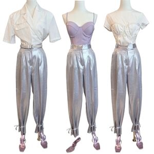 Riverisland NWT Dilver Metallic Ankle Tie Paper Bag Pants Sz 6